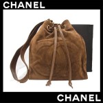 シャネル　CHANEL スエード 　巾着型 　ショルダーバック　茶